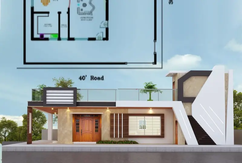 Madhya Pradesh-based Modern House Maker designs a 3D perspective view for a single floor ome house