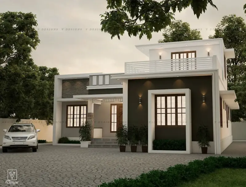 Modern 2 BHK single story home design by Kerala-based Vishnu Ravindran of V Designs