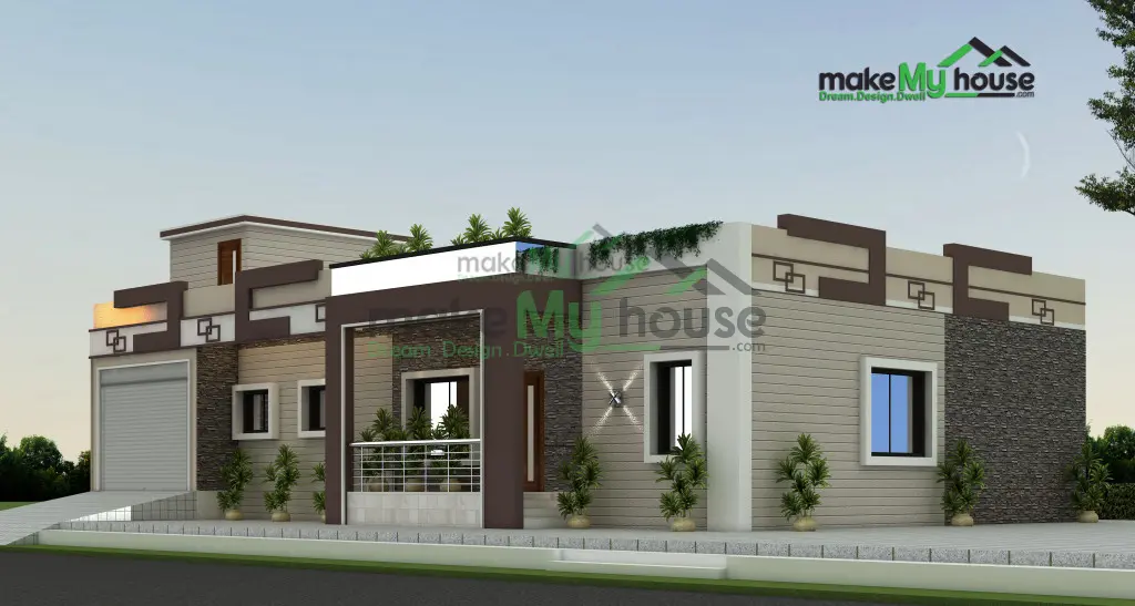 Modern house with four bedrooms and three bathrooms by MakeMyHouse based in Indore