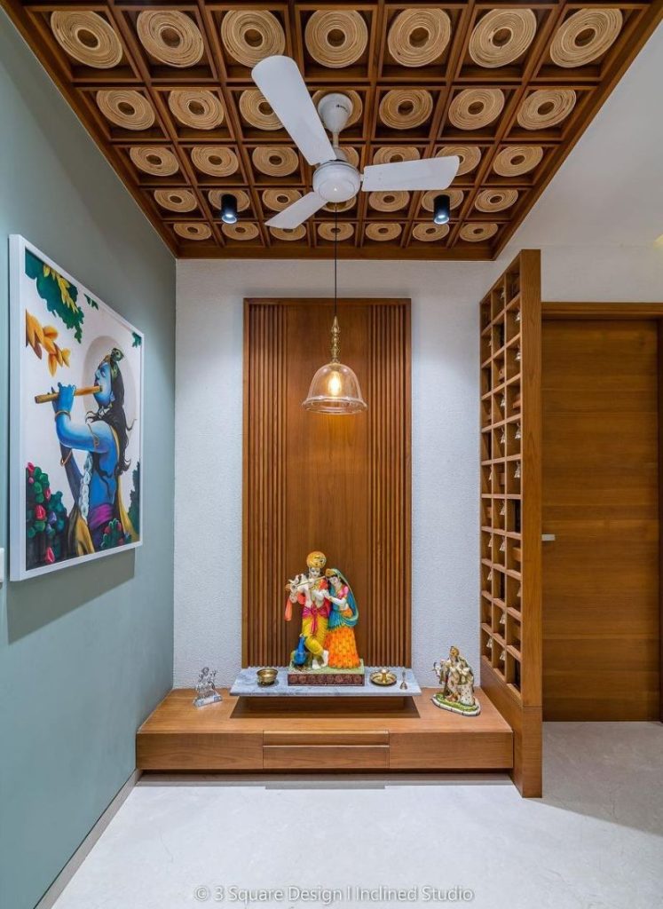 Open pooja room by 3 Square Design