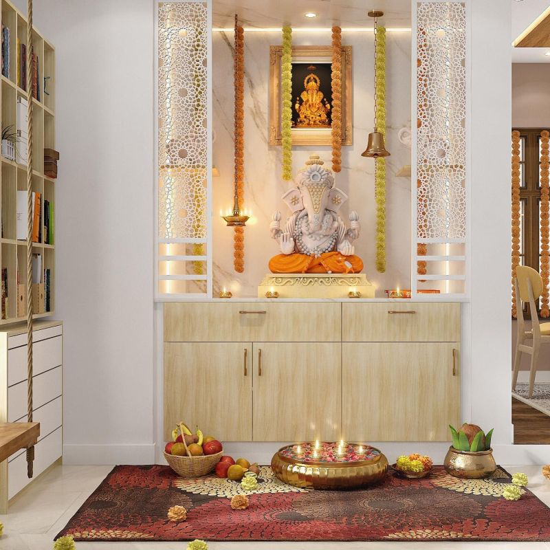 Pooja Mandir on Wall by Design Cafe